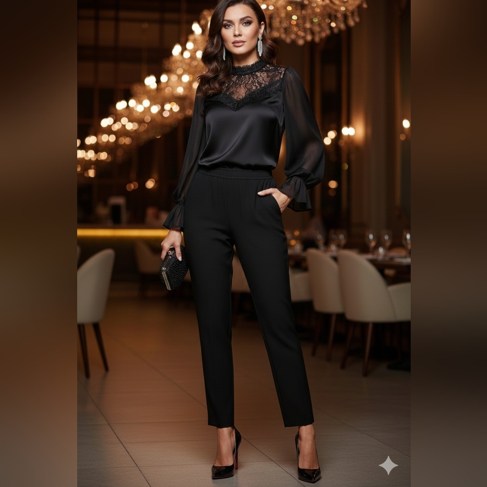 Babaton🖤Black DRESS PANTS with FRONT SIDE POCKETS🖤ELASTICat BACK WAISTBND Sx 6